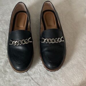 Kelly & Katie Black and Silver Chain Detail Flats